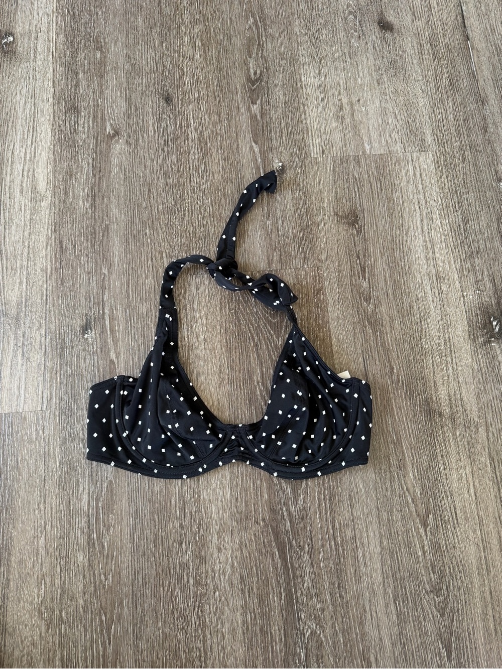 Freya Black Halter Swim Top with White Diamond Dot Print
